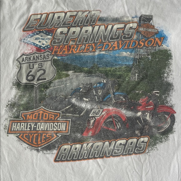 Harley-Davidson White Short Sleeve Tee with Black Eagle and Red Stripe Graphic - Picture 2 of 5